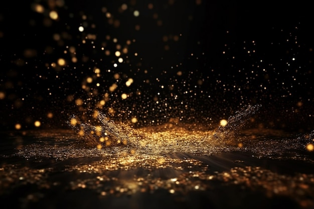 A gold dusted surface with gold glitters and sparkles