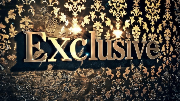 Photo a gold exclusive sign on a black background with a gold ornate pattern