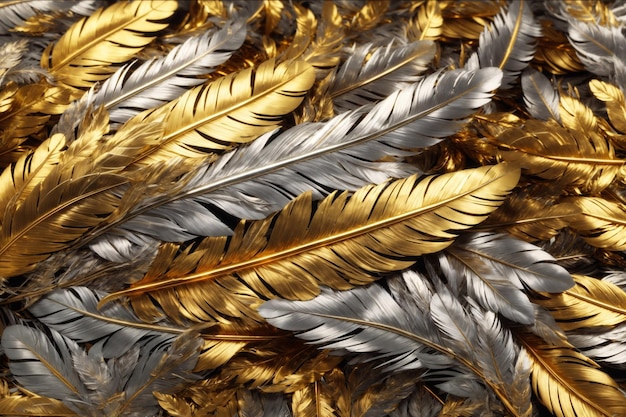 Photo gold feather background luxury feather wallpaper golden feathers background feather texture feathers background ai generative