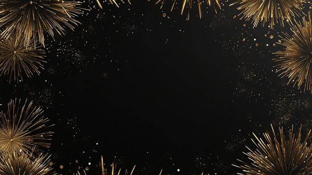 Photo gold fireworks on dark background with glitter