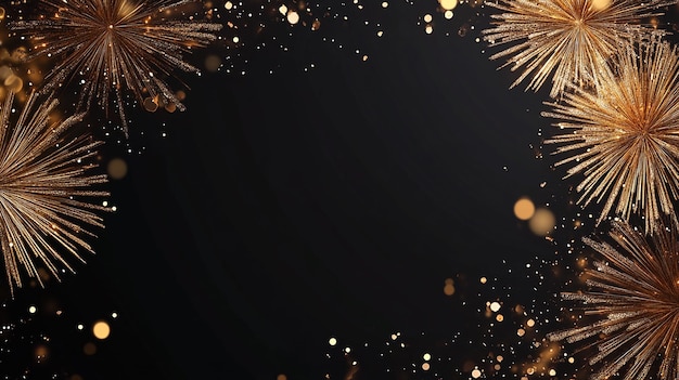 Photo gold fireworks on dark background with glitter