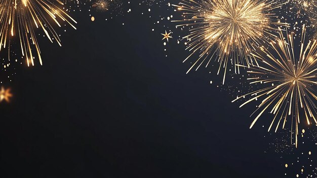 Photo gold fireworks on dark background with glitter