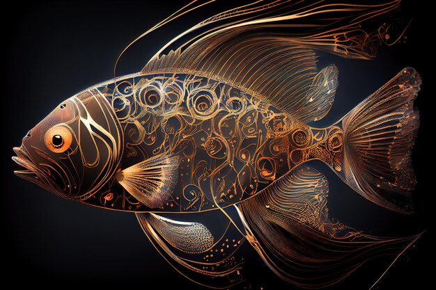 Gold fish on a black background Generative AI