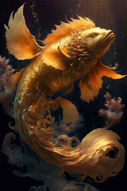 Gold fish that is floating in the water generative ai