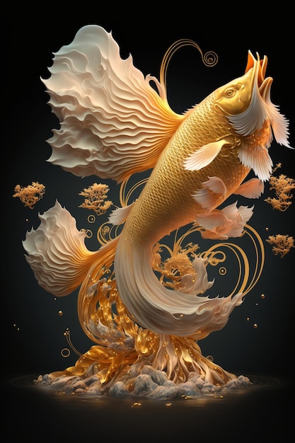 Gold fish with a crown on its head generative ai