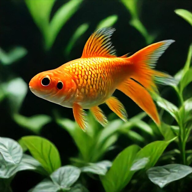 a gold fish with a red spot on its head is in a tank