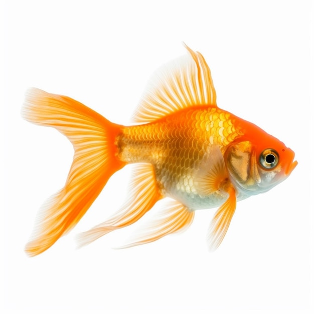 a gold fish with a white background and a picture of a goldfish.