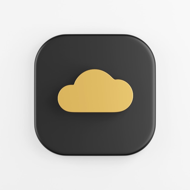 Gold flat cloud icon. 3d rendering of black square key button, interface ui ux element.