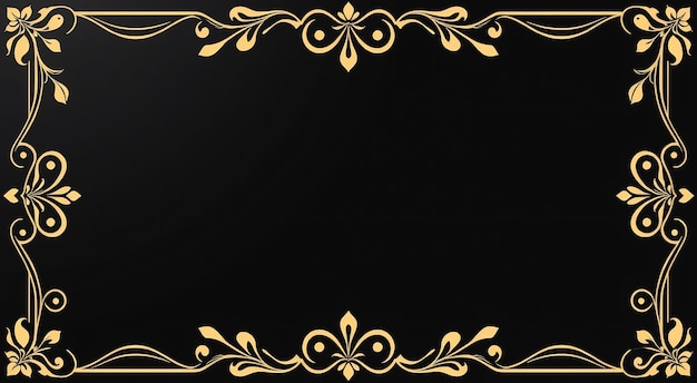 Gold floral frame with black background