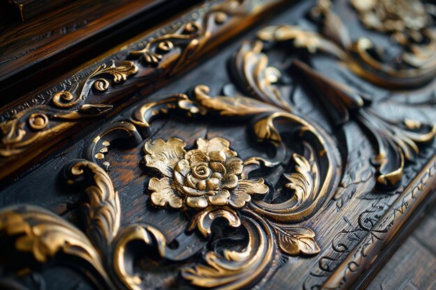 Photo a gold flower is on a piece of furniture