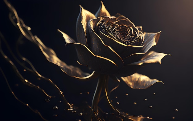 A gold flower with a black background