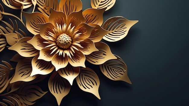 A gold flower with a black background