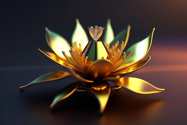 A gold flower with a diamond on it