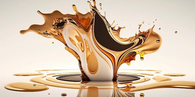 Gold Fluid splash swirl on white Luxury golden flow Generative AI