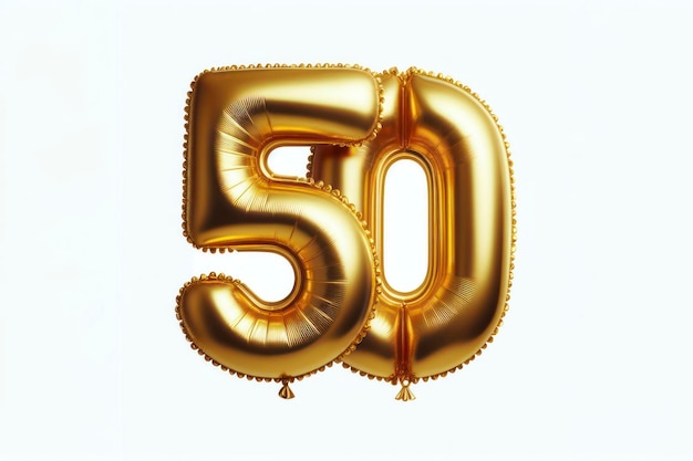 Gold foil balloon number 50 isolated on white background ai generative