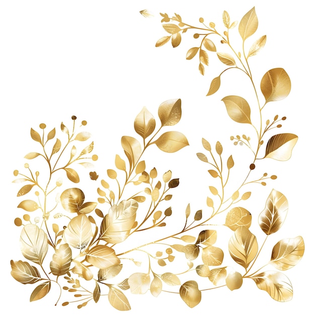 Photo gold foil floral design white background clip art