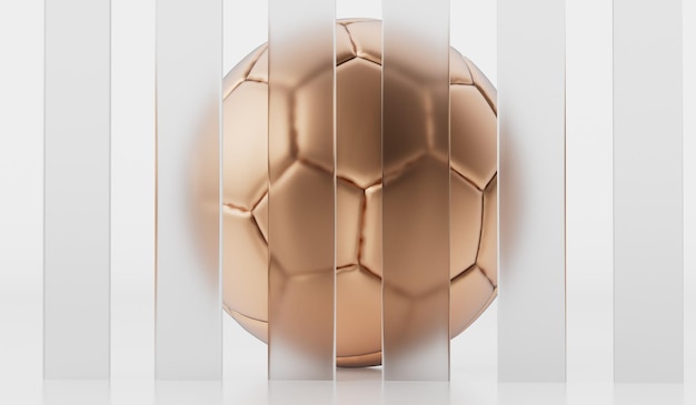 Gold football soccer ball with trendy frosted glass design elements 3D Rendering