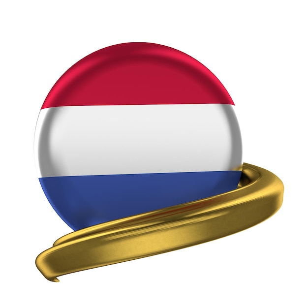 Gold frame and Netherlands flag isolated on white background 3d rendering