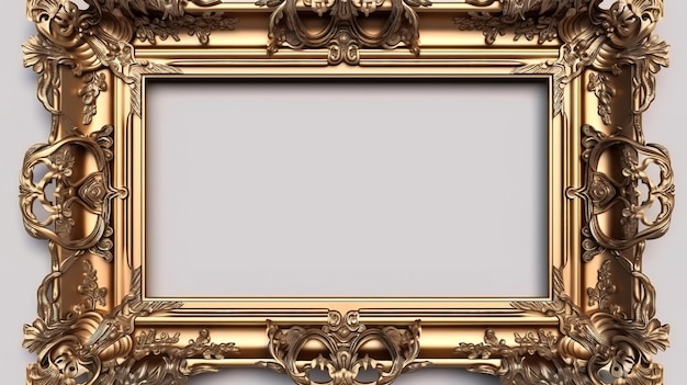 Gold frame for a picture in a classic baroque style Generative Ai