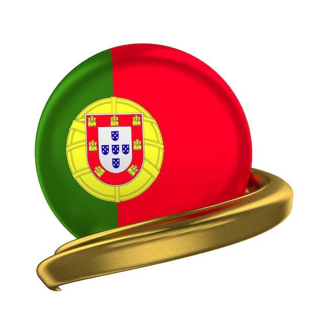 Gold frame and Portugal flag isolated on white background 3d rendering