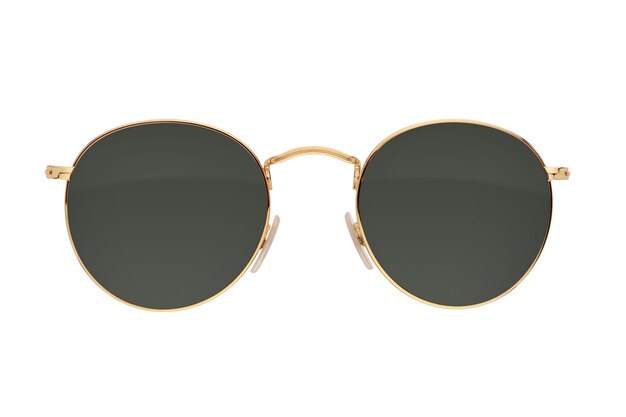 Gold frame round black sunglasses isolated