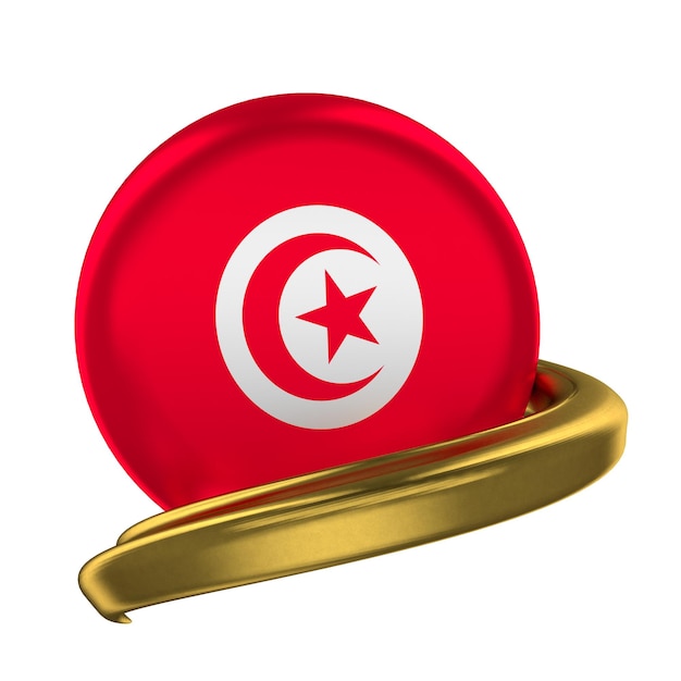 Gold frame and Tunisia flag isolated on white background 3d rendering