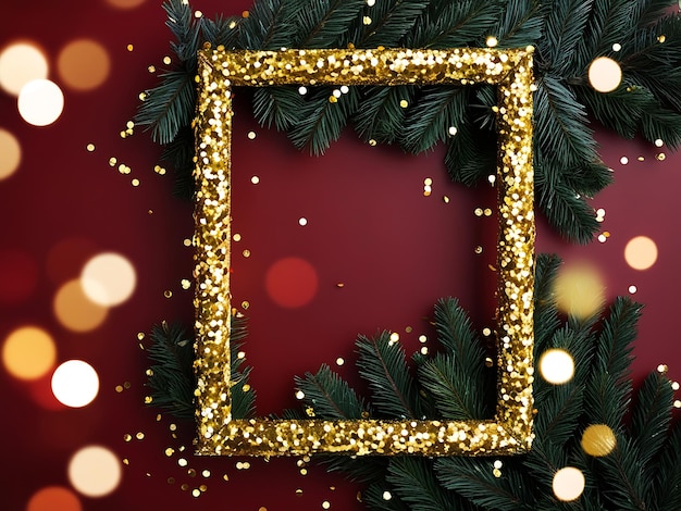 a gold frame with a christmas tree on it