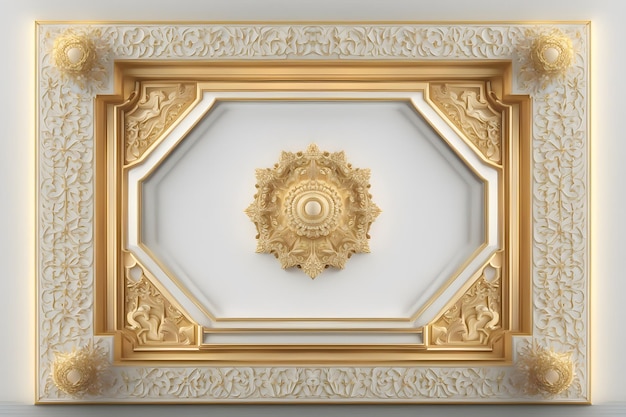 a gold frame with a circular pattern on the wall