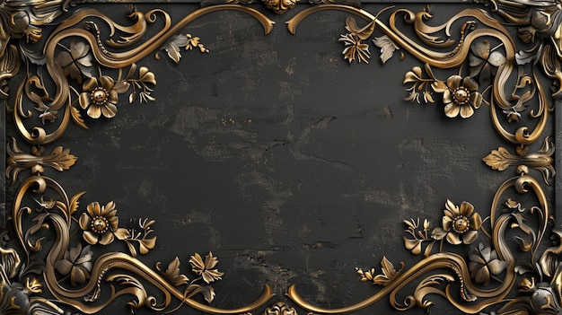 a gold frame with a flower design on it