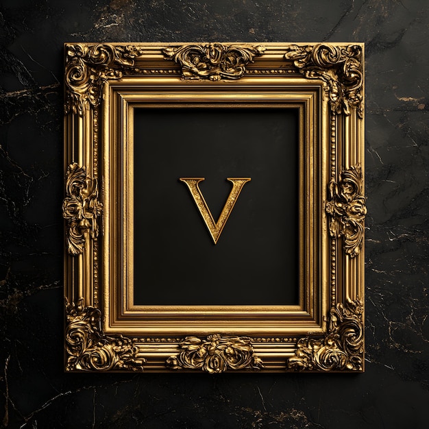 Photo a gold frame with a letter v on it