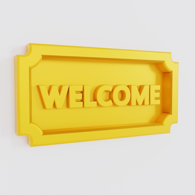 Gold Frame with text WELCOME icon 3D rendering illustration isolated on white background.