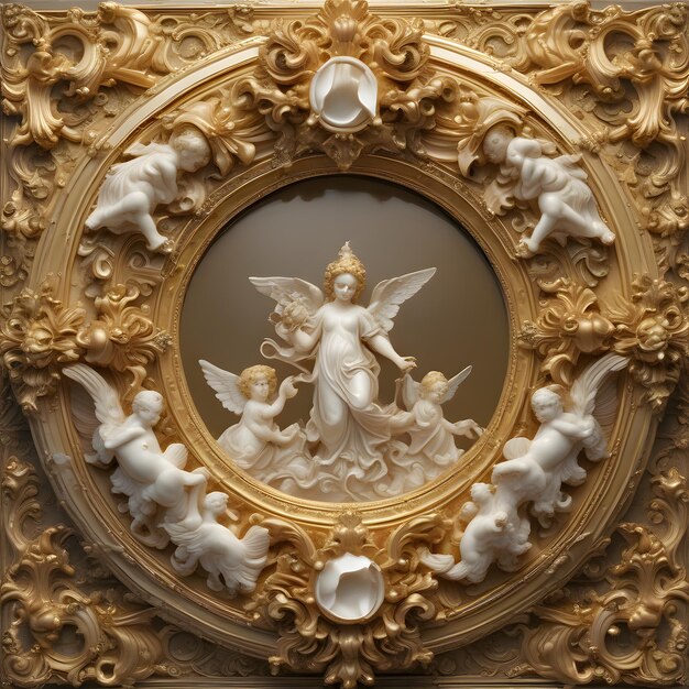 Photo a gold framed mirror with angels on it a gold framed picture of angels with angels and a heart