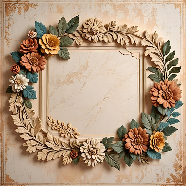 a gold framed mirror with flowers and leaves on it