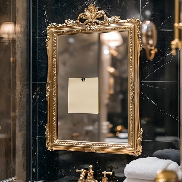 Photo a gold framed mirror with a note on it