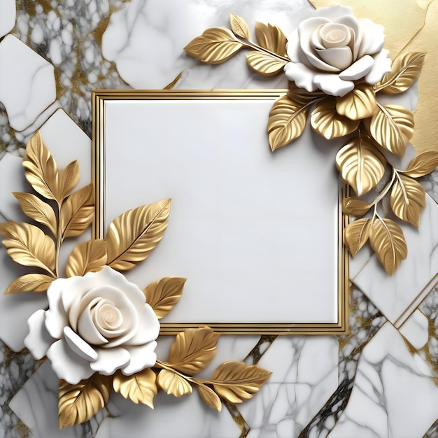 a gold framed mirror with a white flower on it.