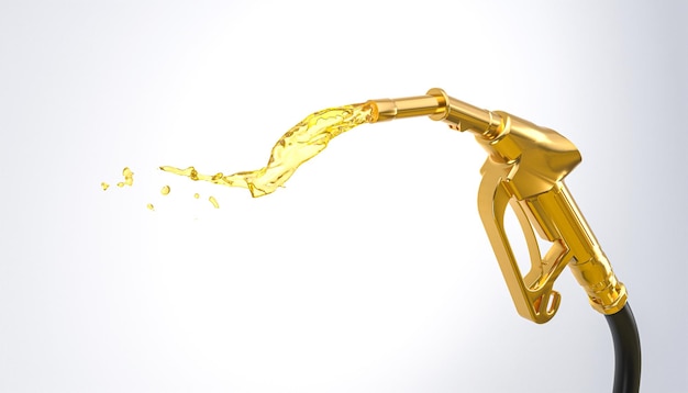 Gold gasoline pump on the white background 3d render horizontal format