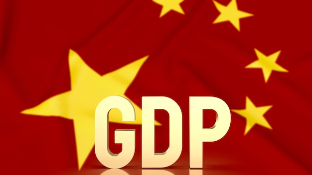 The gold gdp text on china flag background for business concept 3d rendering