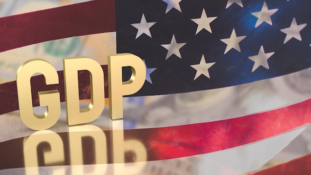 The gold gdp text on Usa flag background for business concept 3d rendering