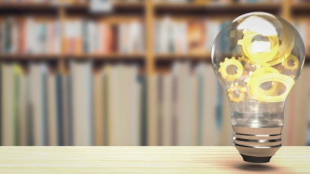 The gold gear in lightbulb for education or creative concept 3d rendering