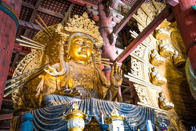 Gold Giant Guan Yin Statue in Todaiji temple Nara Prefecture Japan