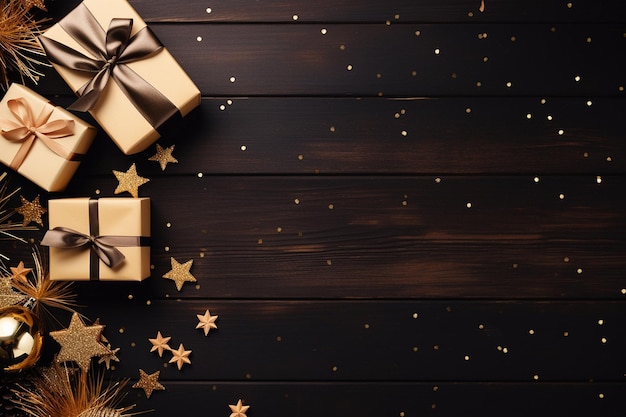 gold gift boxes with a bow on a dark background