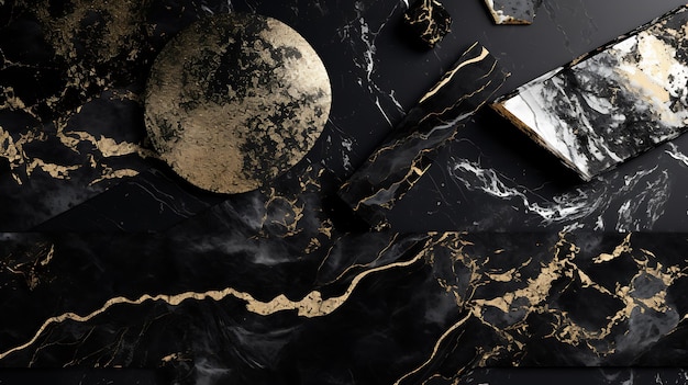 Gold glitter black marble textures background Abstract golden glitter dark marble texture