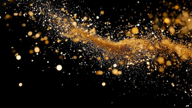 Gold Glitter Dust Scattered on Black Background