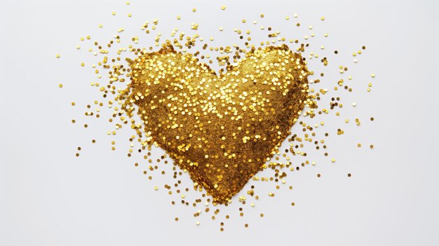 Photo gold glitter heart on white background