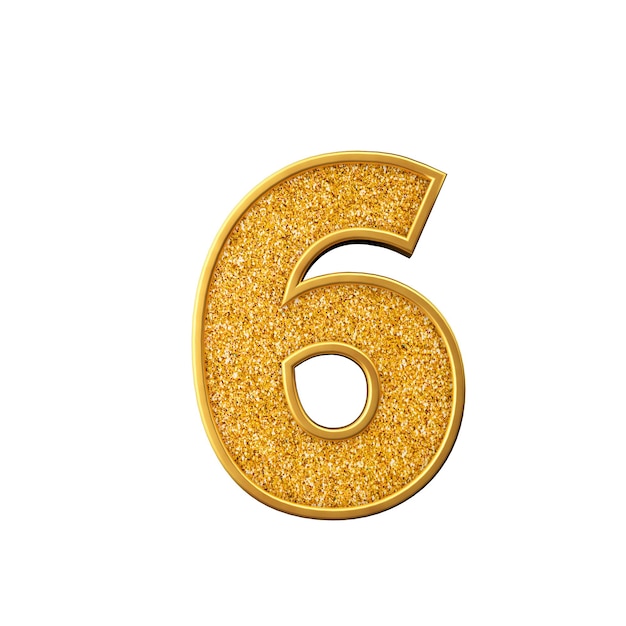 Gold glitter number 6 Shiny sparkling golden number 3D rendering