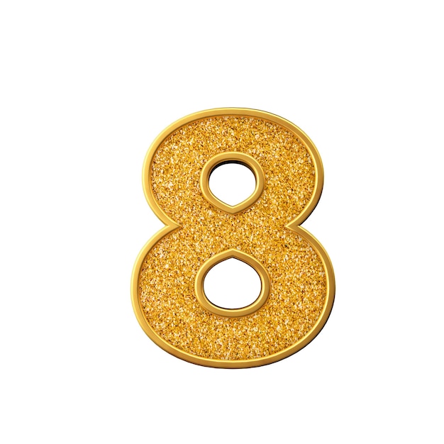 Gold glitter number 8 Shiny sparkling golden number 3D rendering