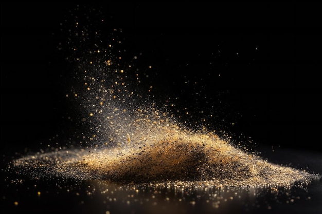 Gold glitter powder splash on black background abstract backgrounds