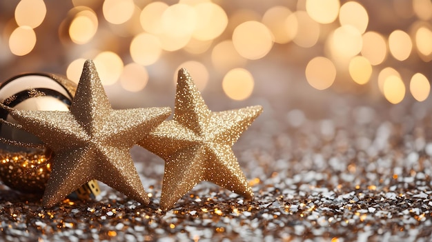 Photo gold glitter stars festive bokeh background