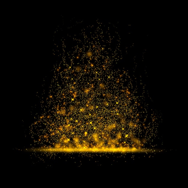 Gold glittering star magic dust on background.