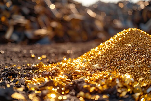 Photo gold glitters are scattered on a beach